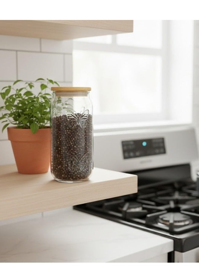 هابي هوم برطمان زجاجي بغطاء من الخيزران ، ديكور منزلي، علبة شاي، مسحوق حليب، سكر، فواكه مجففة، حلوى، أرز، بسكويت، معكرونة، حبوب، برطمانات طعام بغطاء محكم الغلق (شفاف -سعه 500مل) - Image 4